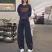 Women's Versatile Two Piece Set Crew Neck Sweatshirt Loose Fit Casual Slimming Pants Stylish Spring/Summer Polyester Clothing_ecoleips.com