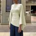 Women's Asymmetrical Butterfly Top Satin Solid Color Tie Detail European And American Style Foreign Trade Fashion Blouse for Autumn 2025_ecoleips.com