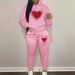 Women's Heart Print Hooded Sweatshirt And Sweatpants Set Casual Street Dance Fashion Autumn Winter Warm Top Bottoms Ensemble_ecoleips.com