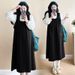 Autumn New Korean Fashion Round Neck Shirt + Strap Two-Piece Maternity Dress_ecoleips.com