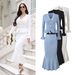 Elegant French-Inspired Knit Set | Flutter Sleeve Top & Mermaid Skirt | Luxe Two-Piece Outfit_ecoleips.com