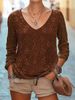 Women's Clothing Casual V Neck Long Sleeve Regular Pullover Digital Printing Tops T Shirt_ecoleips.com