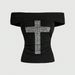 Retro Backless Slimming Off-Shoulder Top Rhinestone Detail American Style Spring/Summer Fashion for Women_ecoleips.com