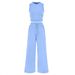 Women's Summer Knitted 2 Piece Set Sleeveless Vest And Elastic Waist Wide Leg Trousers Round Neck Design_ecoleips.com