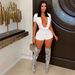 Women's Slim Waist Bodycon Jumpsuit Deep V Solid Color Sexy Party Clothing European And American Style Spring/Summer Short Rompers_ecoleips.com