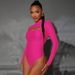 Voya Women's Spicy Style Sexy Hollow Jumpsuit For Spring And Autumn Wear, High Waisted Long Sleeved Rose Red Base Top_ecoleips.com