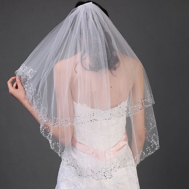 Two-Layer Handmade Lace Veil With Crystal Accents – Elegant Bridal & Party Headpiece For Weddings & Special Occasions_ecoleips.com