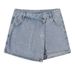 High Waisted A-Line Denim Shorts For Women Light Color Faux Two-Piece Design Slimming Sexy Mini Skirt England Style Fashion_ecoleips.com