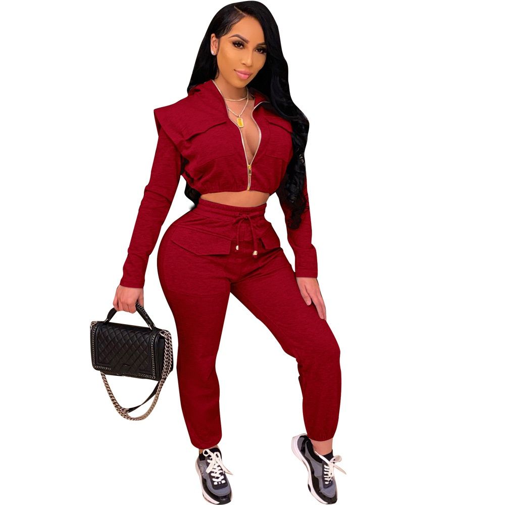 Women's Sexy Slim Fit Two Piece Suit Hooded Zipper Collar Nightclub Outfit Commuter Fashion Spring/Autumn_ecoleips.com