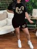 Summer Women's Casual Fashion Cartoon Dark Rabbit Pattern Printed Loose T-shirt Shorts Two-piece Set Set Summer Sportswear Suitable For Daily Wear-181_ecoleips.com