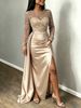 Women's Clothing Women's Banquet Long Sleeved Temperament Socialite Annual Meeting Host Aura Queen Sequined Evening Dress_ecoleips.com