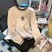 Women's Loose Fit Round Neck Knit Sweater With Embroidered Heart Design - Long Sleeve Casual Pullover For Autumn_ecoleips.com