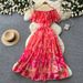 Women's Clothing Women's Romantic Style Off-Shoulder Ruffle Floral Print Dress Slimming A-Line Skirt Summer Fashion_ecoleips.com
