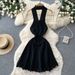 Women's Clothing Style Women's Sleeveless Halter Neck Knit Dress Sexy Backless Hollow Out A-Line Skirt Light Luxury_ecoleips.com