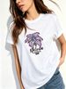 Women's Retro Purple Lily Floral Letter Graphic T-Shirt Round Neck Short Sleeve Loose Casual Streetwear Summer Daily Tops_ecoleips.com