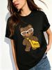 Women Knit Texture Sunglasses Crossbody Bag Bear BEAR Letter Graphic T Shirt Round Neck Short Sleeve Loose Streetwear Summer Tops_ecoleips.com