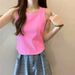 Women's Cotton Camisole Vest Spring Summer Design Sense Niche Outerwear Ribbed Sleeveless T-Shirt Inner Layer Base_ecoleips.com