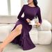 Cross-Border European And American Autumn Winter New Fashion Elegant Solid Color Long Sleeve Round Neck Women's_ecoleips.com