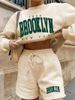 Women's Clothing Women's Casual Two Piece Set Style Long Sleeved Printed Sweatshirt With Drawstring Jogging Shorts_ecoleips.com