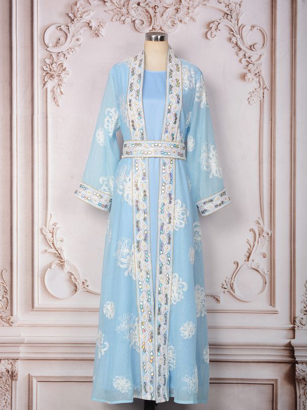 Women's Clothing Modest Abaya Dress Dubai Style Abaya Dress Set – Elegant Long Sleeve Kaftan With Rhinestone & Sequin Embellishments_ecoleips.com