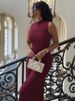 Mozision Half High Collar Sleeveless Knit Maxi Dress For Women Fashion Solid Bodycon Sexy Pleated Long Knitted Sweater Dress_ecoleips.com