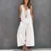 Women's Cotton Linen Two Piece Set V Neck Vest And Trousers Solid Color Clothing_ecoleips.com