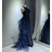 Women's Clothing Temperament Halter Neck Evening Dress Blue Sequins Student Piano And Violin Performance Clothes Annual Meeting Host Dress_ecoleips.com