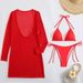 European And American Solid Color New Long One Piece Gauze Skirt Three Piece Swimsuit Bikini_ecoleips.com