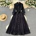 Women's Clothing Autumn Celebrity Niche High End Lace Splicing Single Breasted Waist Knee Length Skirt_ecoleips.com