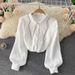 Women's Clothing Rhinestone Embellished Collar Luxury French-Inspired Blouse – Embellished Stand Collar & Puff Sleeves With Crystal Accents (S-3XL)_ecoleips.com