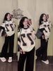 Women's American Style Letter Print Lounge Set - Oversized Tee With Wide Leg Pants Casual Outfit_ecoleips.com