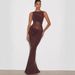 Women's Solid Color Patchwork Slim Fit Dress - Sheer Draped Evening Gown For Sophisticated Style_ecoleips.com