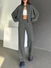 Autumn And Winter European And American Solid-colored Zipper Pullover Womens Clothing Stylish And Casual Straight-leg Pants Set._ecoleips.com