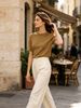 French Light Luxury Mustard Yellow Crew Neck Short Sleeve Knit Top_ecoleips.com