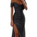 Women's Clothing New Sequined One Shoulder Tube Top Evening Dress Large Swing Slit Sexy Fashion Dress_ecoleips.com