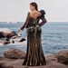 Elegant European American Long Sleeved Sequined Embroidered Mermaid Evening Gown Ruffled Beaded Formal Dress for Women_ecoleips.com