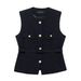 Women's Casual Versatile Vest Spring Fashion Style With Metal Buckle Belt Punk Texture Top_ecoleips.com