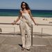 Polka Dot Sleeveless Top & Tied-Waist Pants Set – Lightweight Summer Two-Piece Outfit For Women (Beige)_ecoleips.com