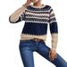 Classic Striped Knit Sweater For Women - Soft Round Neck Pullover With Color Block Design (Navy Blue)_ecoleips.com