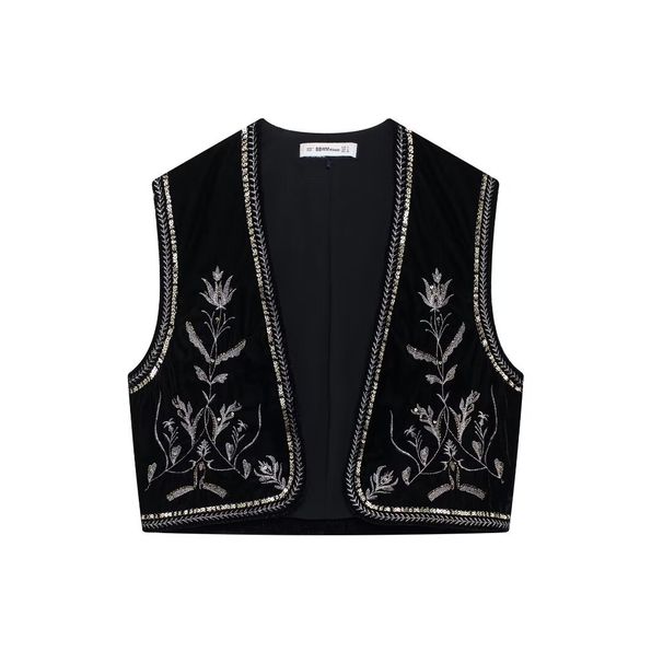 Aria Basics Aria Basics Velvet French Retro Niche Embroidered Short Vest For Women, 2025 European And American Style Spring New Arrival_ecoleips.com