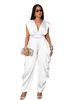 TW897 Elegant Women's Summer Commuter Set Deep V Neck Tie Waist Slim Fit Solid Color European American Style High End Two Piece Outfit_ecoleips.com