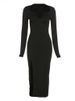 Autumn Crossed Cleavage Maxi Dress Women Concise Side Spilt Elegant Vestido Lady High Street Bodycon Slim Robe Skirt_ecoleips.com