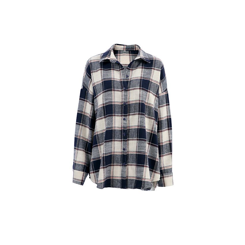 Women's Clothing Winter Plaid Long Sleeved Shirt Loose Casual Lazy Style Women's Large Print Jacket Fashion_ecoleips.com