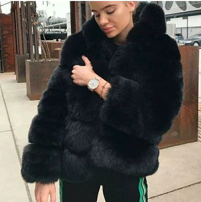 Women's Street Style Short Classic Thickened Warm Fleece Long-Sleeved Hooded Faux Rabbit Fur Coat_ecoleips.com