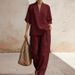 Women's Solid Color Linen Two Piece Set Casual Comfortable Minimalist Spring/Summer mid Waist Full Length Pants European American Style_ecoleips.com