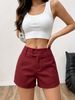 Retro Style Women's Shorts Are Thin And Fashionable, Red High Waist Double Buckle Straight, Casual Daily Wear_ecoleips.com