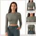 Women's Clothing Colorvalue Fitness Sports Top For Women Casual Ribbed Crew Neck Long Sleeve Yoga Running Sweatshirt Polyester_ecoleips.com