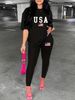 Women's Casual Fashion USA American Flag Print Loose T-shirt+cropped Pants Two-piece Home Sportswear Daily Wear-196_ecoleips.com