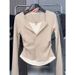 Women's Clothing Color Blocked Two Piece Set Slimming Base Layer Top With Pleated Waist Single Breasted Button Long Sleeve T-Shirt For Spring_ecoleips.com
