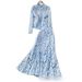 Luxury Embellished Lace Blouse & Mermaid Skirt Set – Elegant V-Neck & Tailored Waist | Blue & Beige | M-4xl_ecoleips.com
